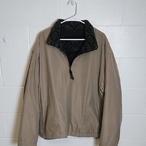 Reversible Khaki Tan to Fleece Pocketed Pull oner 1/4 Zip Golf Jacket